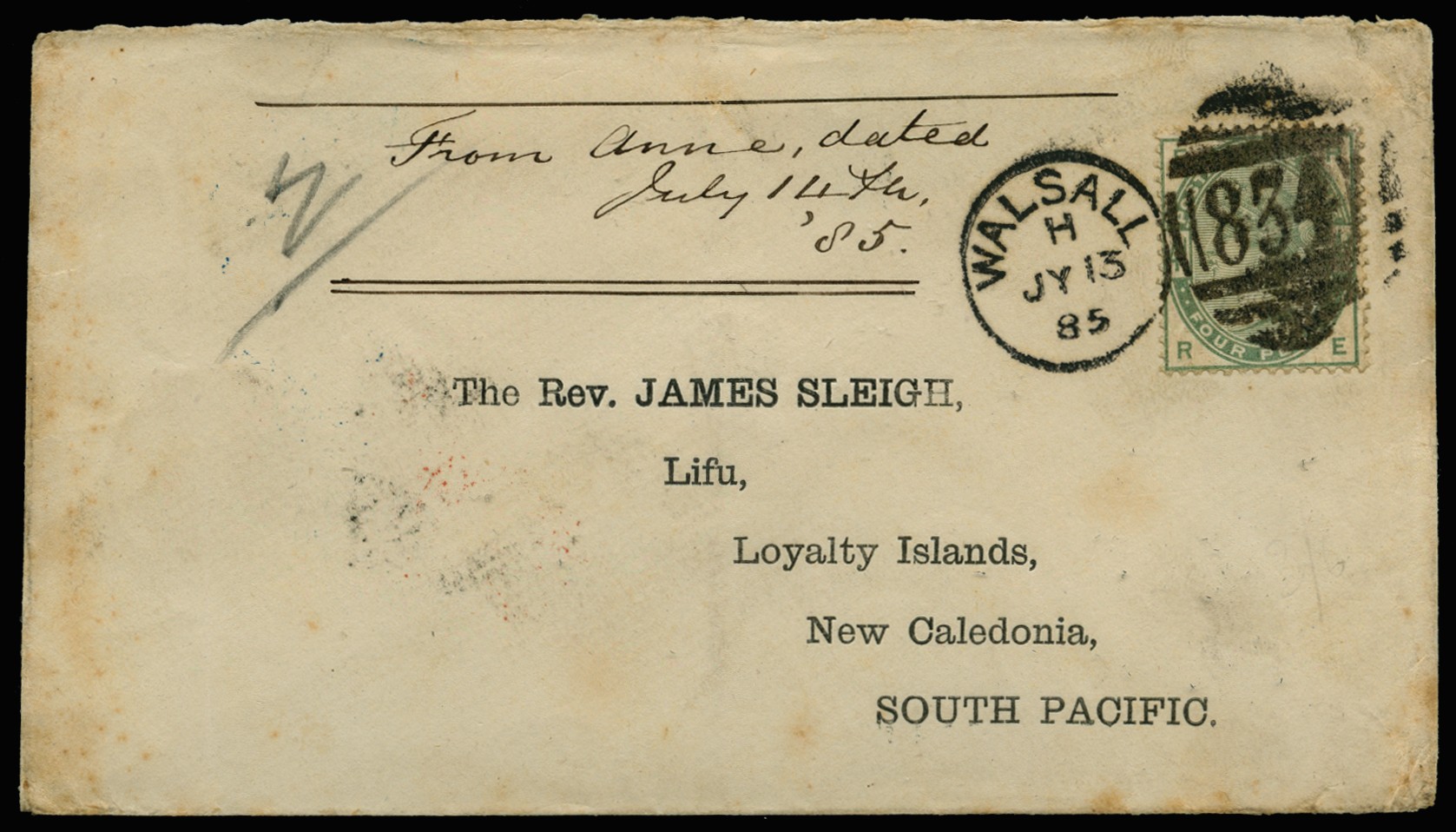 1885 Overseas mail. Fine cover to Lifu, Loyalty...