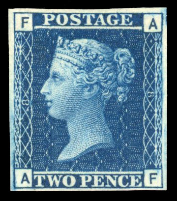 GB 1858-76 2d blue, Pl. 8 (AF), imperforate imprimatur, SG 45var