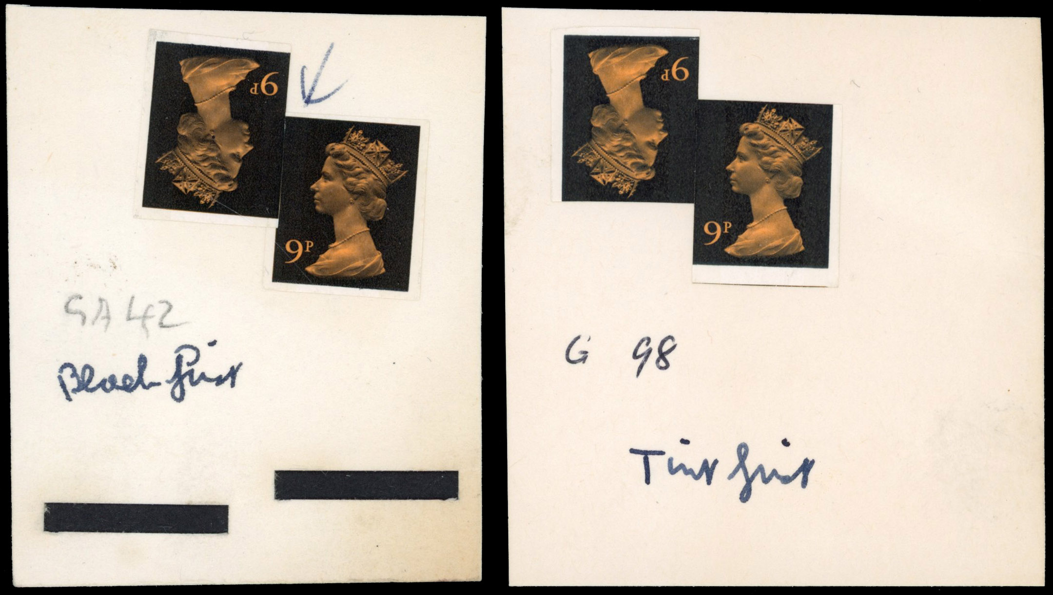 GB 1971 SG X882 9p Harrisons inking trials on cards 