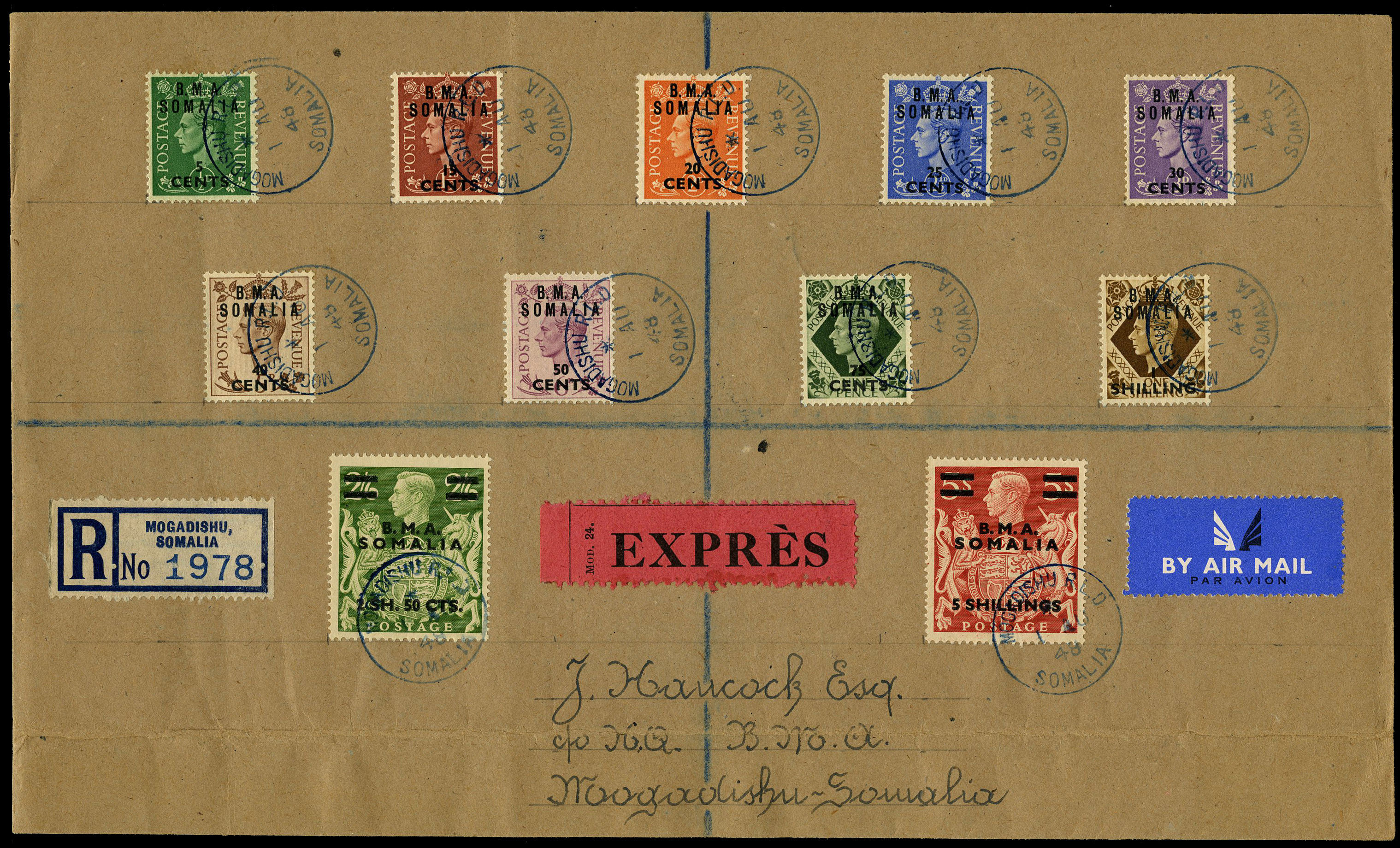 1948 BMA set of eleven on registered envelope...
