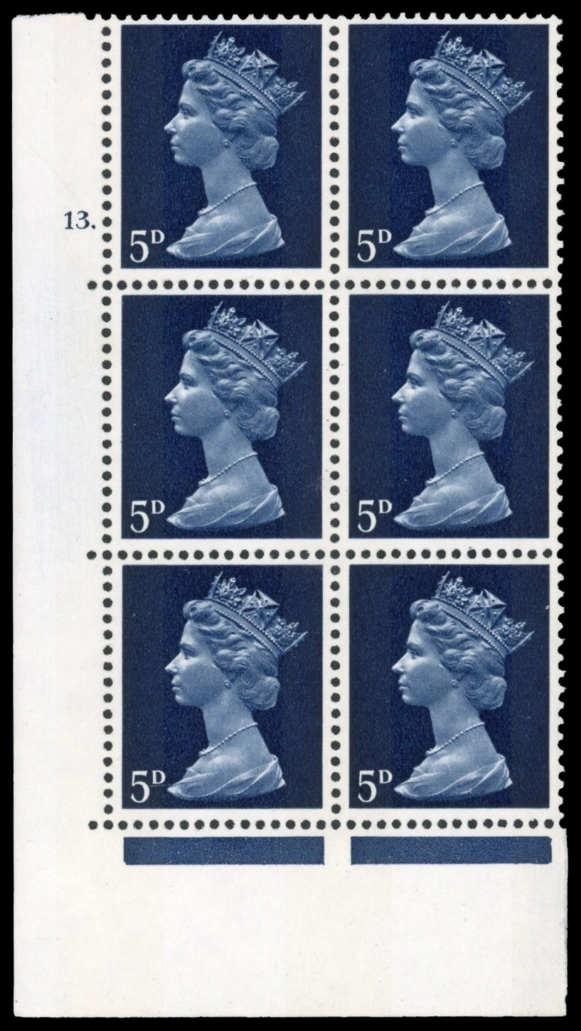 GB: 1967-70 5d deep blue, two phosphor bands, cylinder 13 dot, unmounted mint