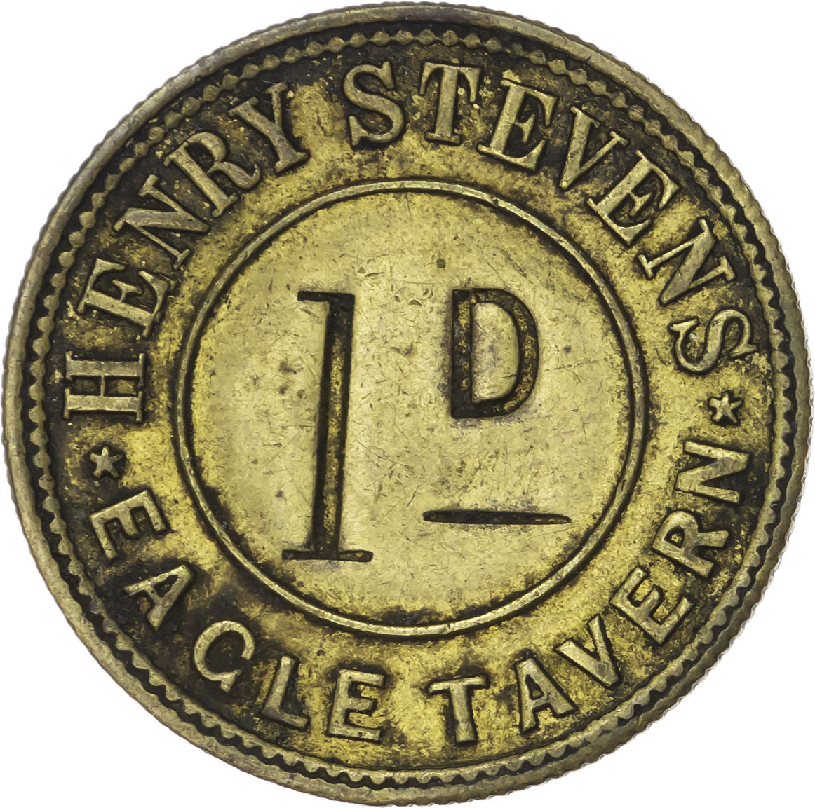 Lot of 5 coins - Lon . Ladbrook Gr. Eagle Tavern, uniface 1d., 2d., 3d., 4d., 6d., (all punched). 28.5mm. Henry Stevens...