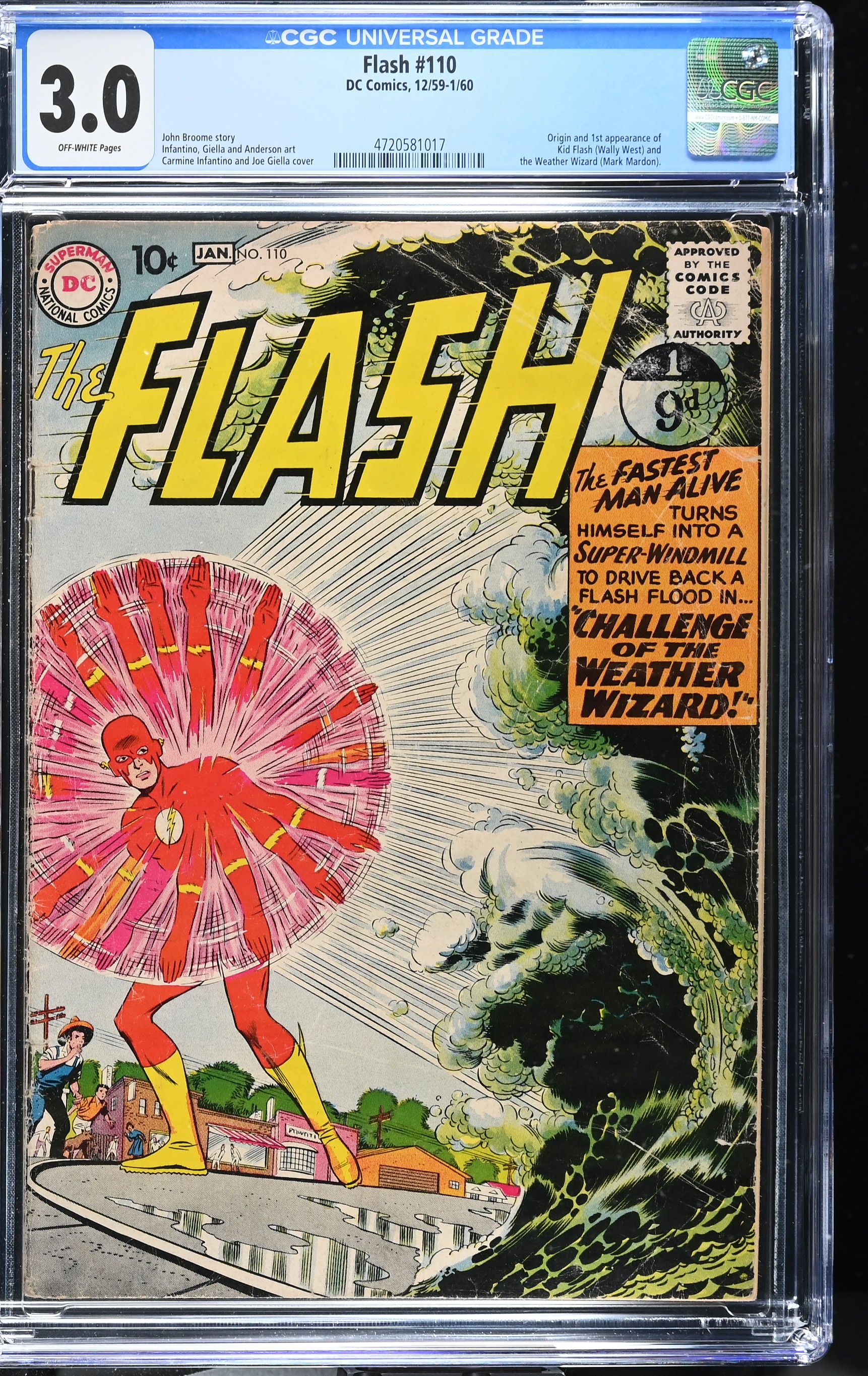 The Flash #110 CGC 3.0 1st Appearance of Wally West Kid Flash and Weather Wizard (DC Comics, 1960) Off-White Pages