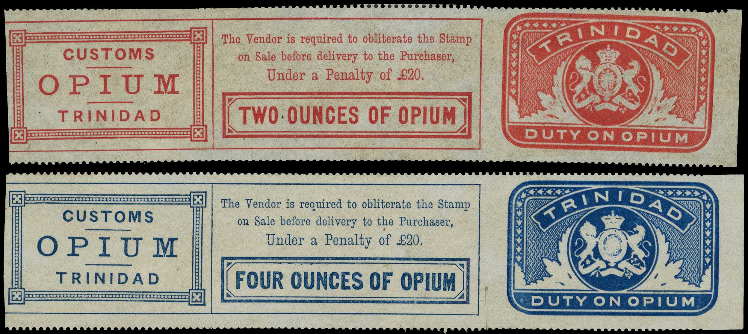 Opium Duty: c.1880 Excise Strips to pay...