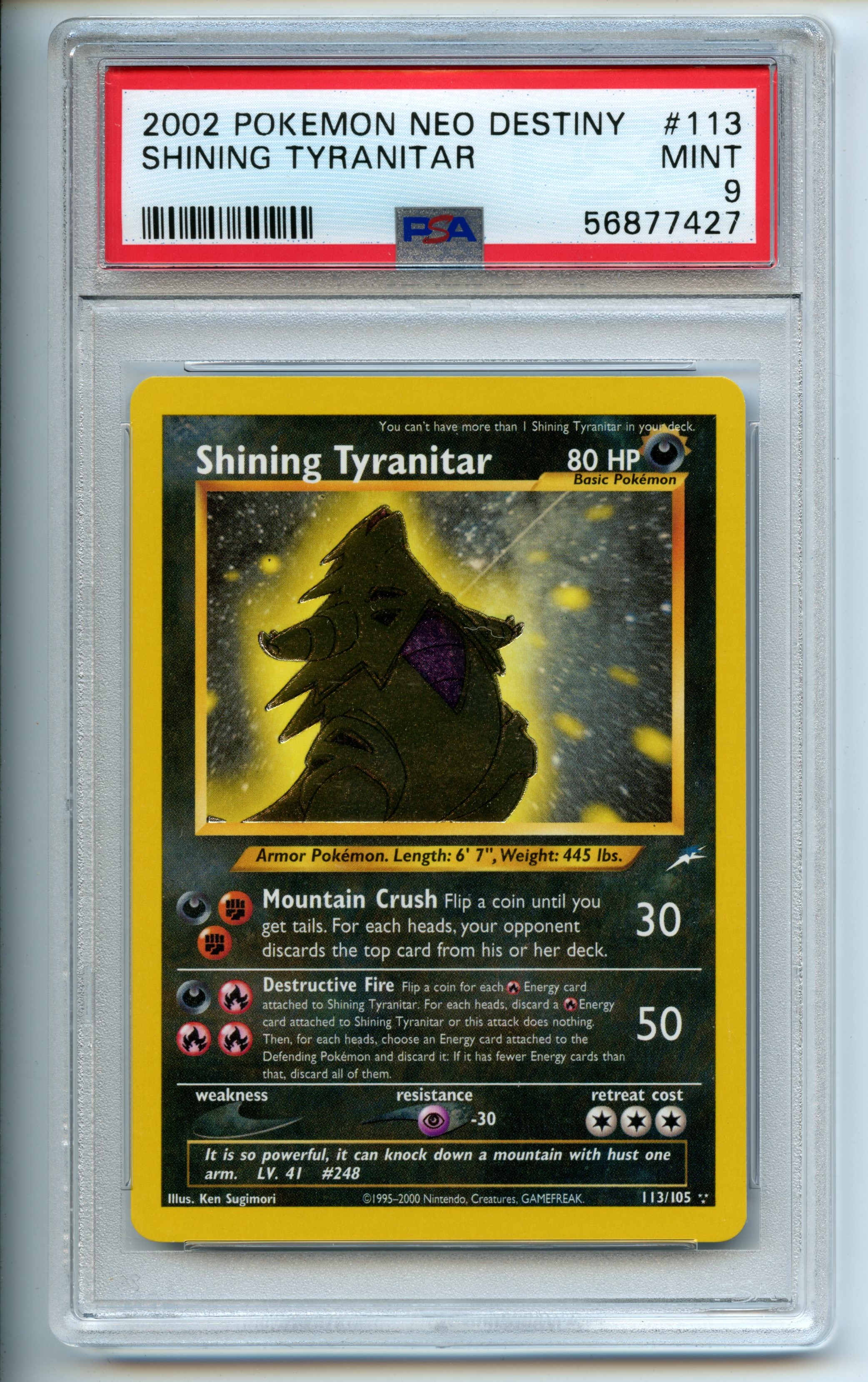 Pokemon TCG  - Shining Tyranitar  - Neo Destiny - PSA 9 