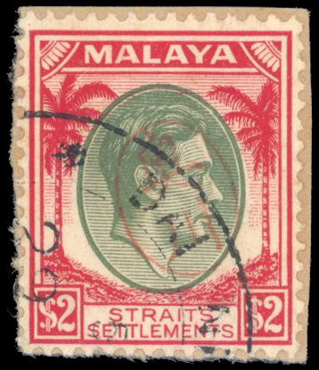 Malaya Japanese Occupation SG J67 1942 Penang $2 Okugawa Seal used