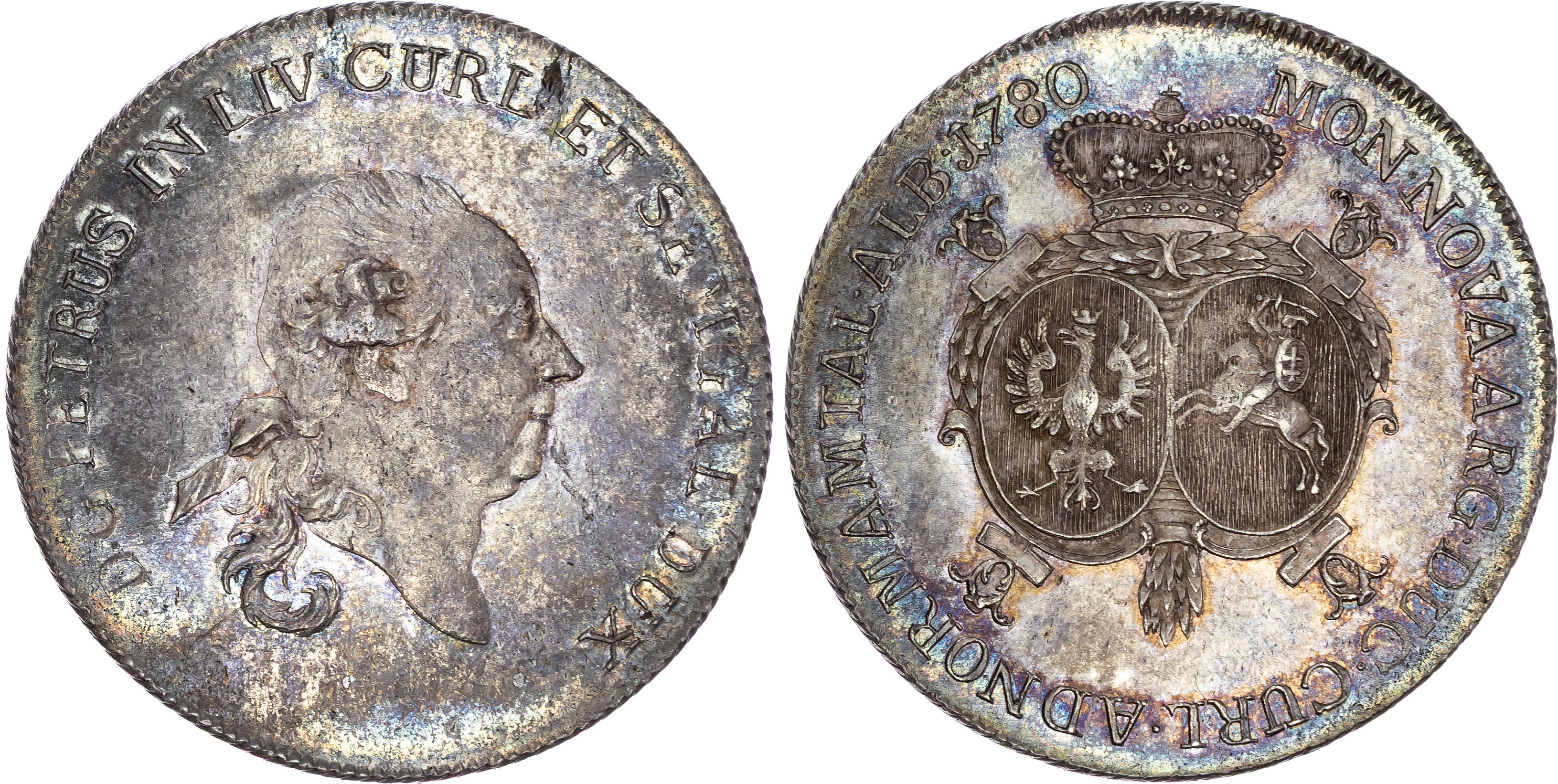 Poland , Peter von Biron (1769-1795), Duke of Livonia, Courland and Semigallia, silver Taler, 1780, Mitau, 28.…