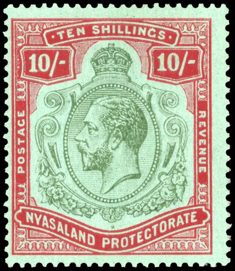 Nyasaland SG 96eb 1919 10/- broken crown and scroll mint