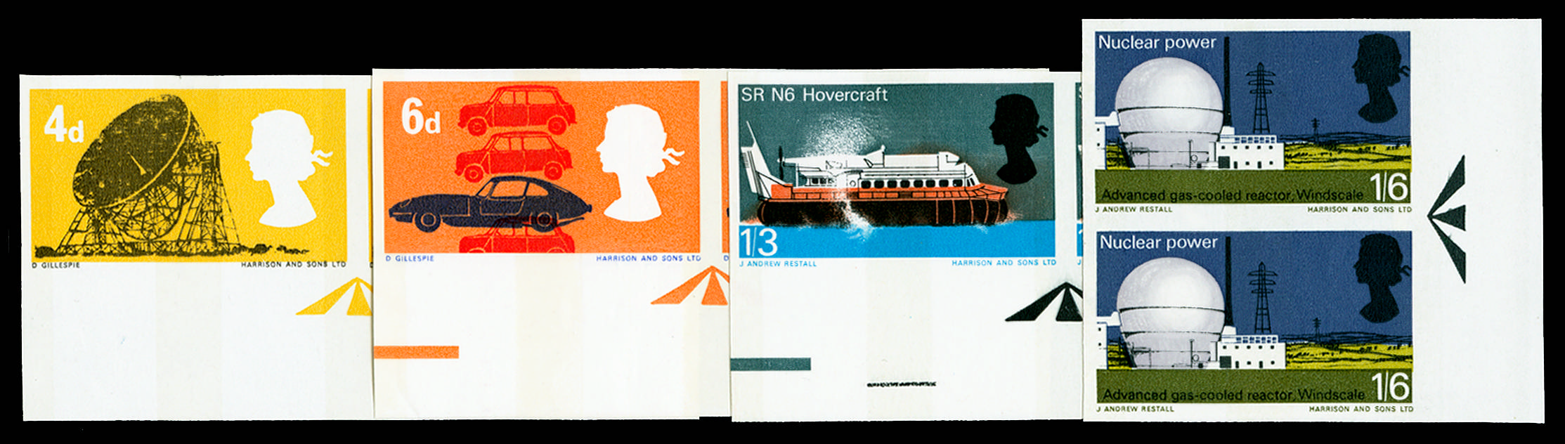 GB 1966 4d-1s6d British Technology (Phosphor). Superb unmounted o.g. marginal set of four imperforate i… SG701/4pvar