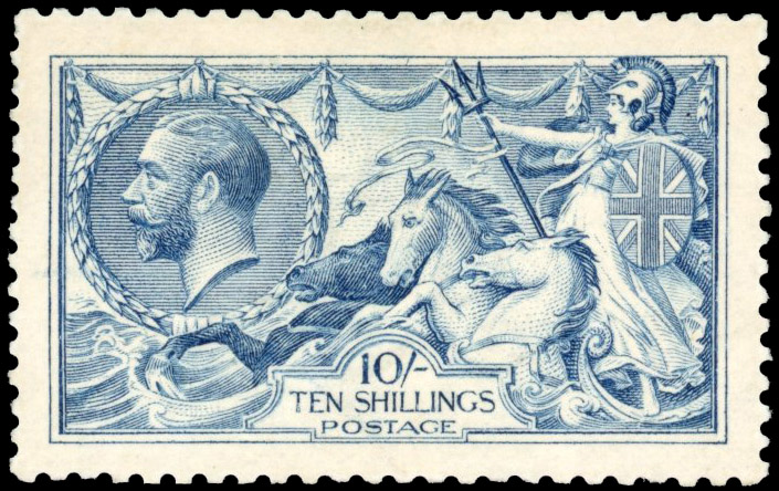 GB: 1915 Seahorse De La Rue 10s deep blue (worn plate), mint