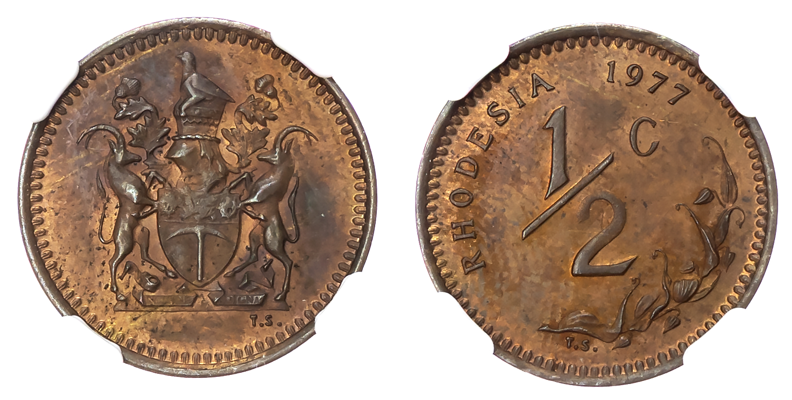 Rhodesia, Republic (1970-1977), bronze Half Cent, 1977 - MS 62 BN