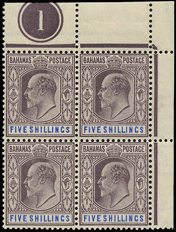 BAHAMAS SG 69 1902-07 5s DULL PURPLE AND BLUE WMK CA PL B4