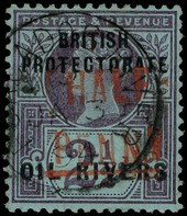 1893 ½d on 2½d handstamped Type 5 in vermilion, Forcados  River CDS of JA 3 94.  BPA Certificate (1989).  SG 17,...