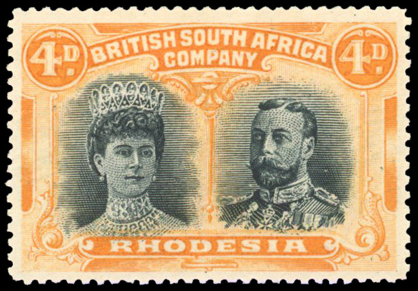 Rhodesia 1910-13 4d blue-black and yellow-orange perf 15