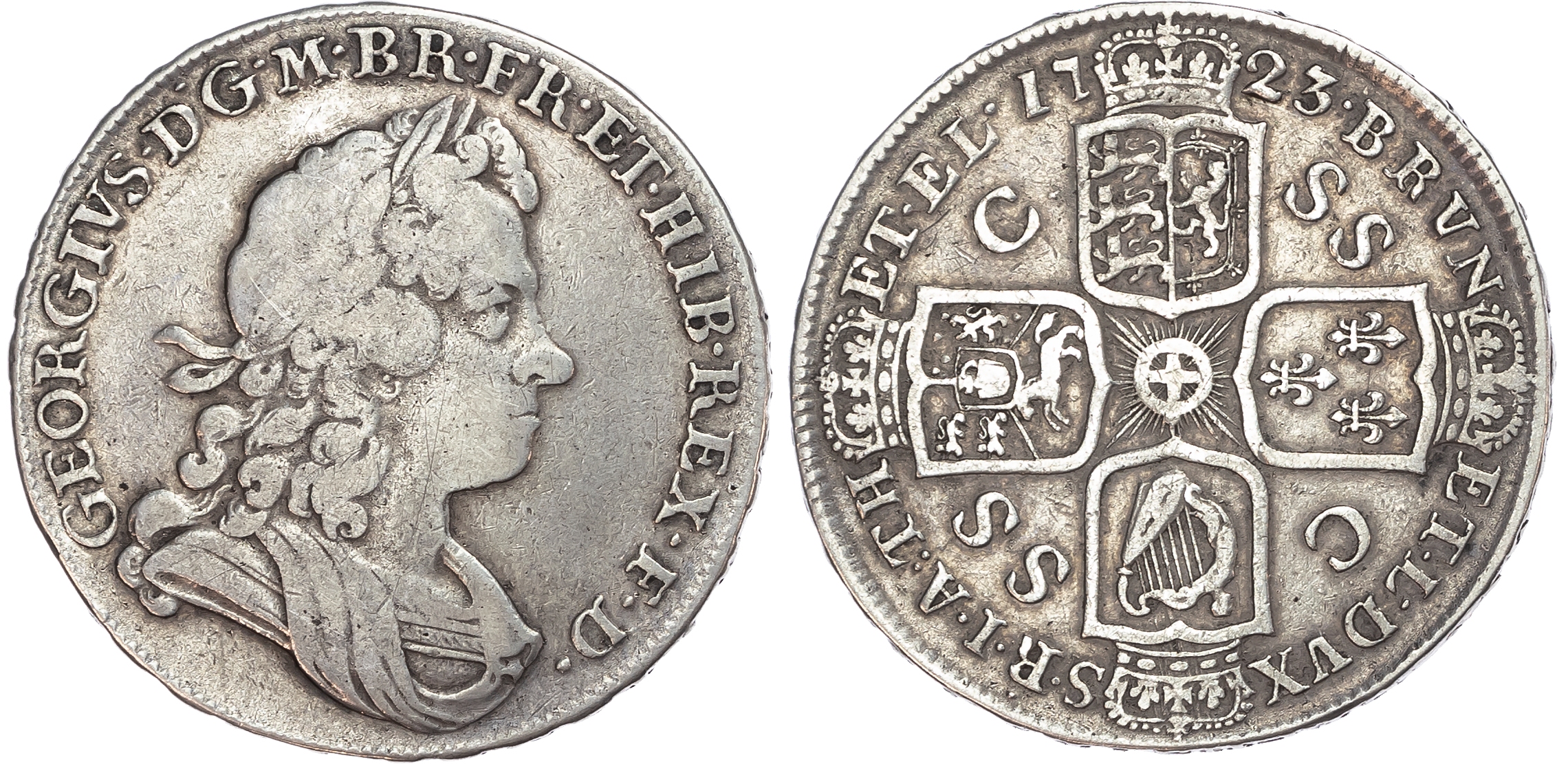 George I (1714-1727), Halfcrown, 1723, South Sea Company, DECIMO. 