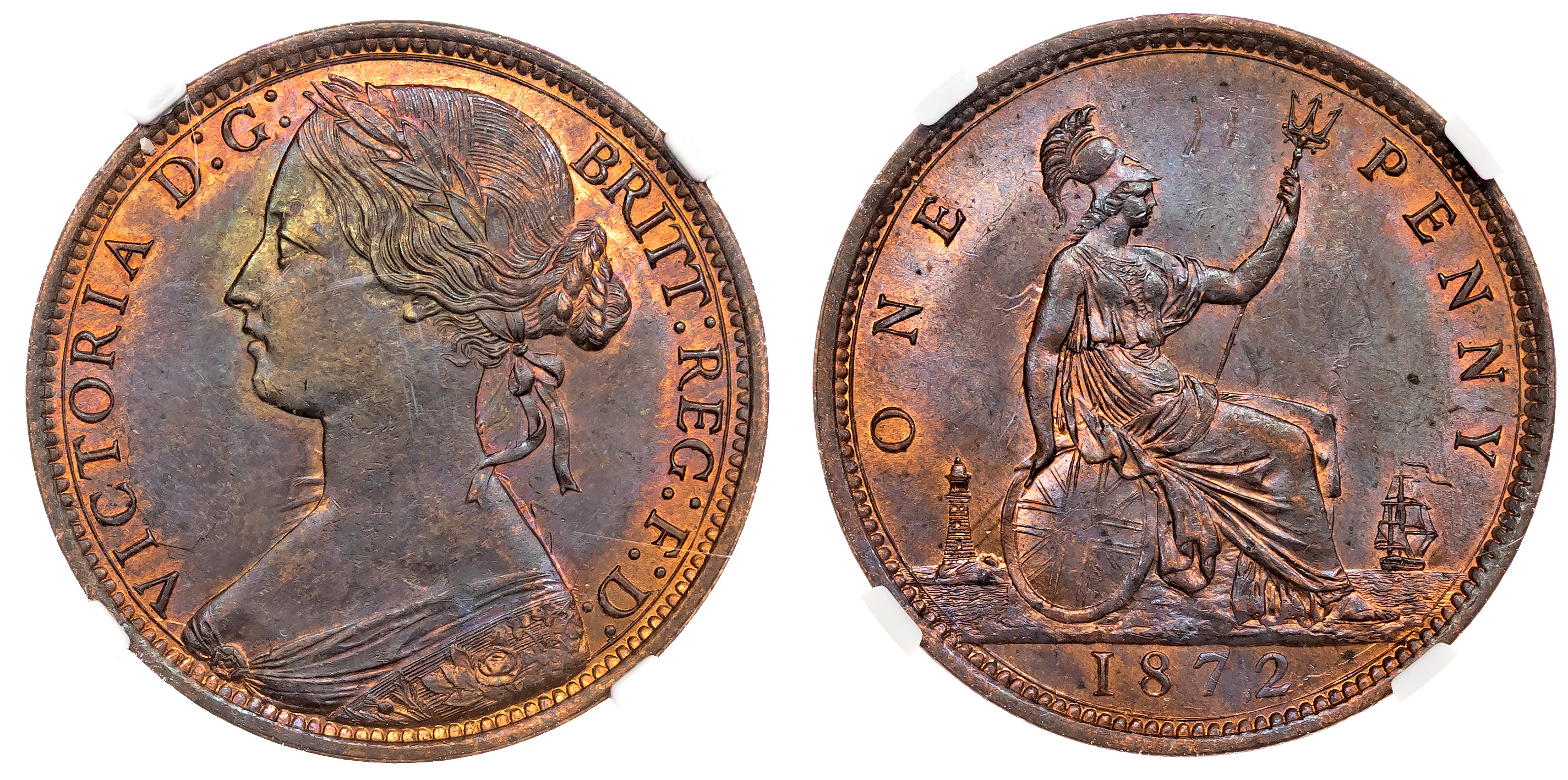 Victoria (1837-1901), Penny, 1872. NGC MS64BN