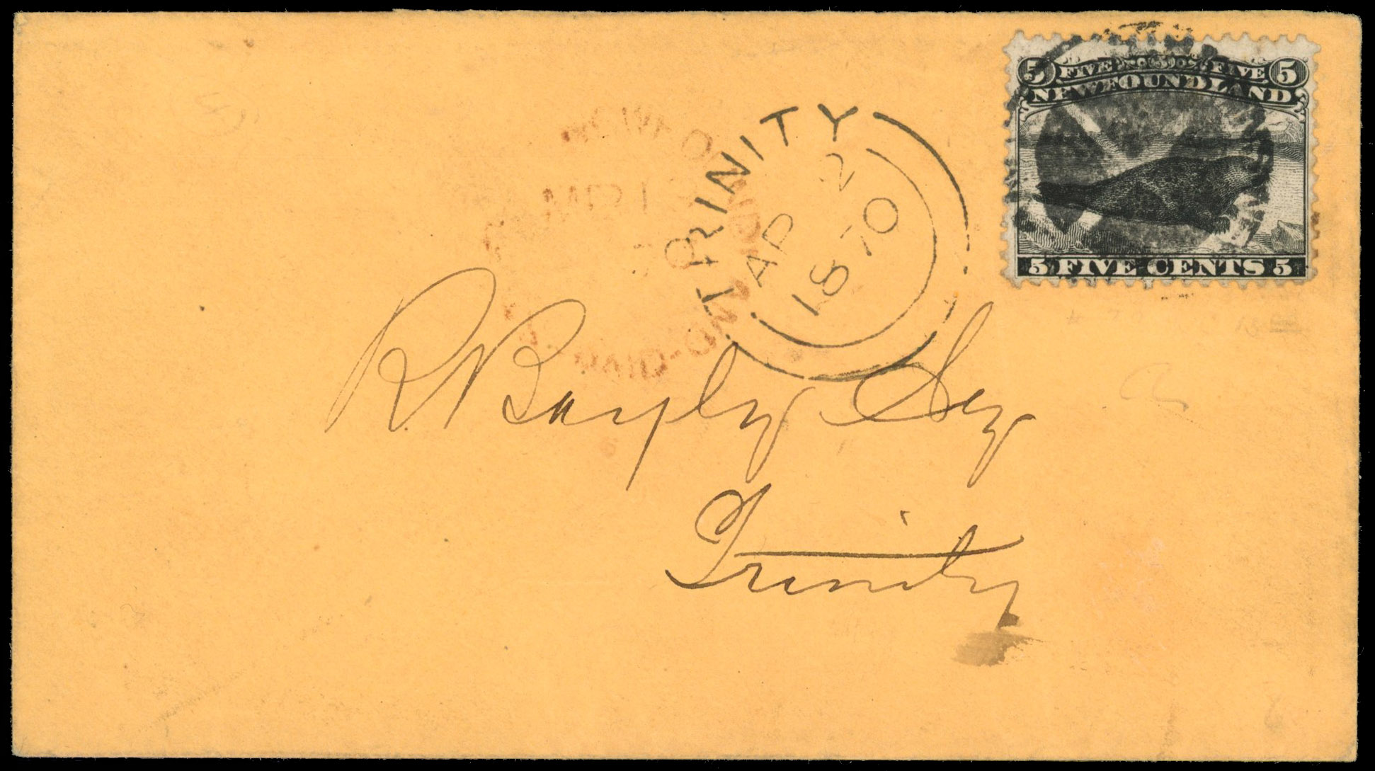 Newfoundland SG 38 on local cover from St. Johns to Trinity