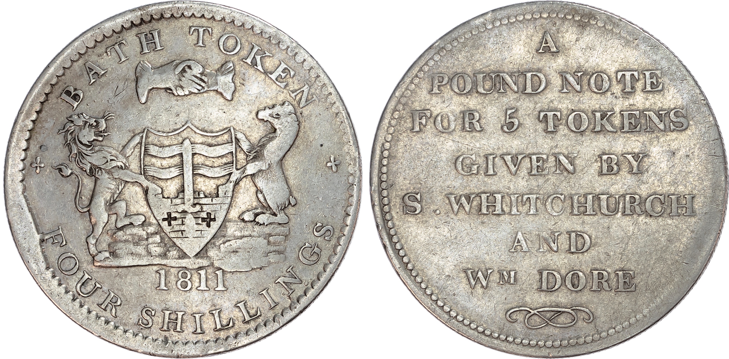 Somersetshire, Bath. S. Whitchurch and Wm Dore, silver four shillings (2). 