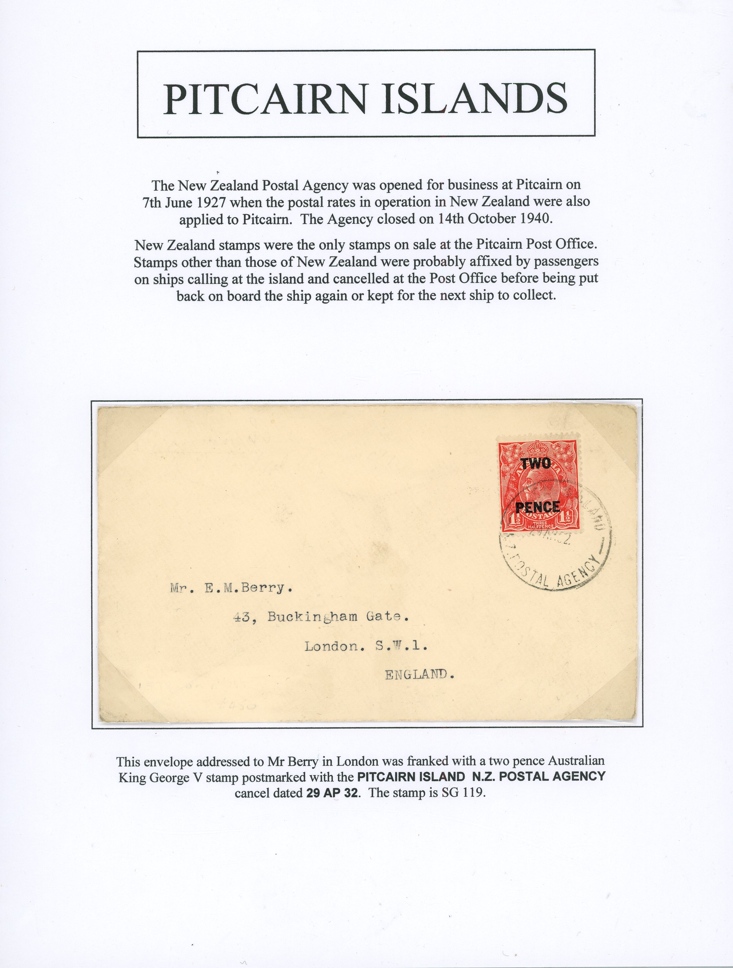 Pitcairn Islands N.Z. Postal Agency covers 