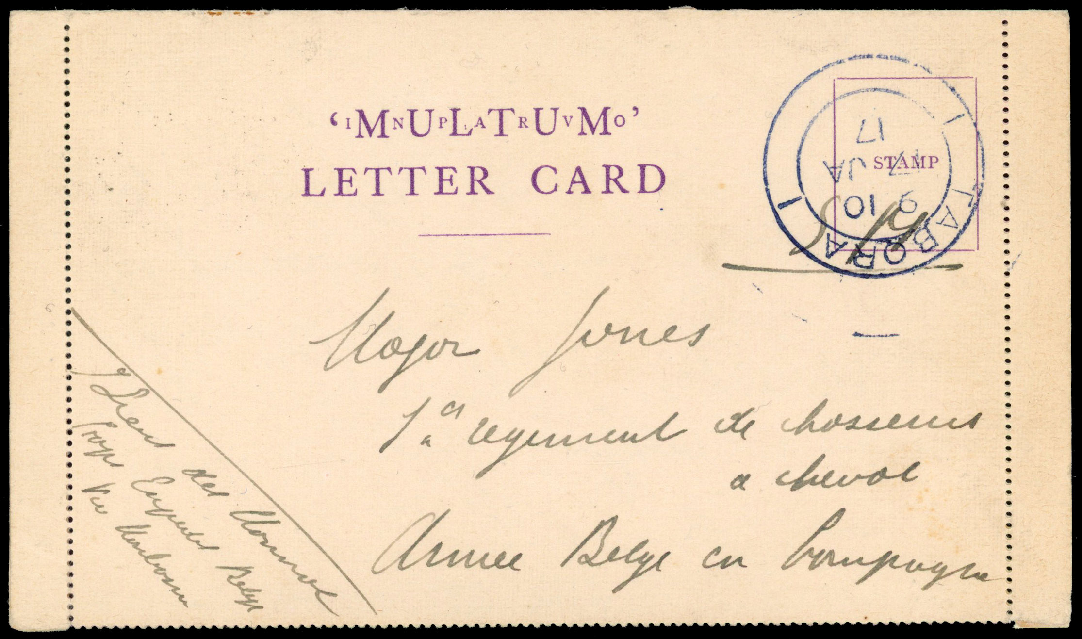 TANGANYIKA: 1917 BELGIAN CONGO/TANGANYIKA: Formula letter card, with commercial message, from a soldier.