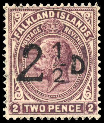 1928 ‘2½D’ on 2d purple-brown South Georgia provisional surcharge, large part og