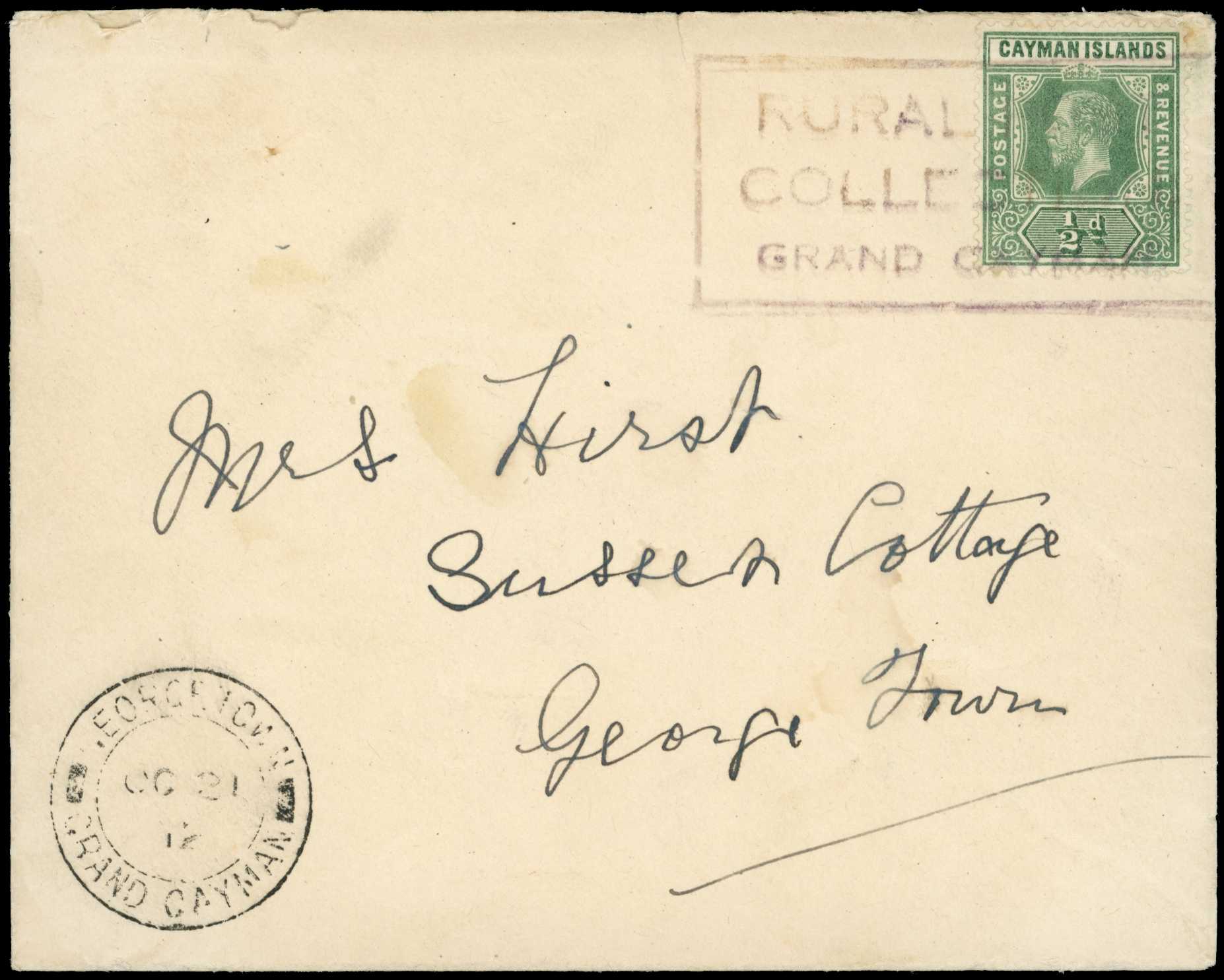 1912 ½ d rated cover to Mrs Hirst,...