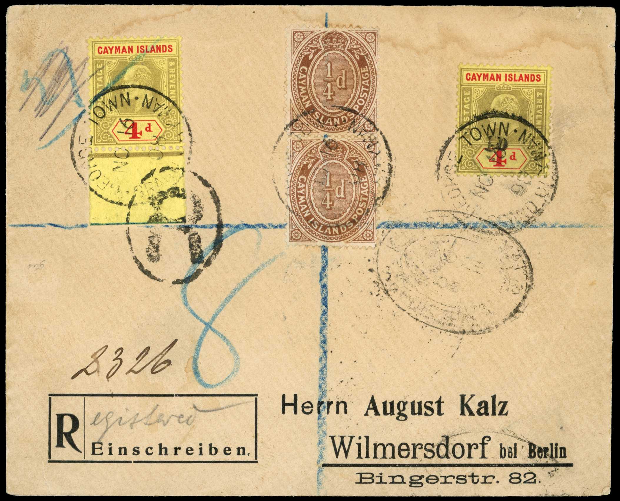 1908 Registered to Germany bearing "1D"...