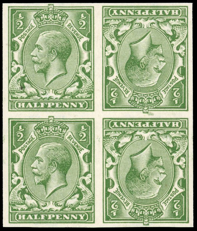 Great Britain 1913 ½d Green, Tête-bêche Block of Four, BPMA Imprimatur, SG 351