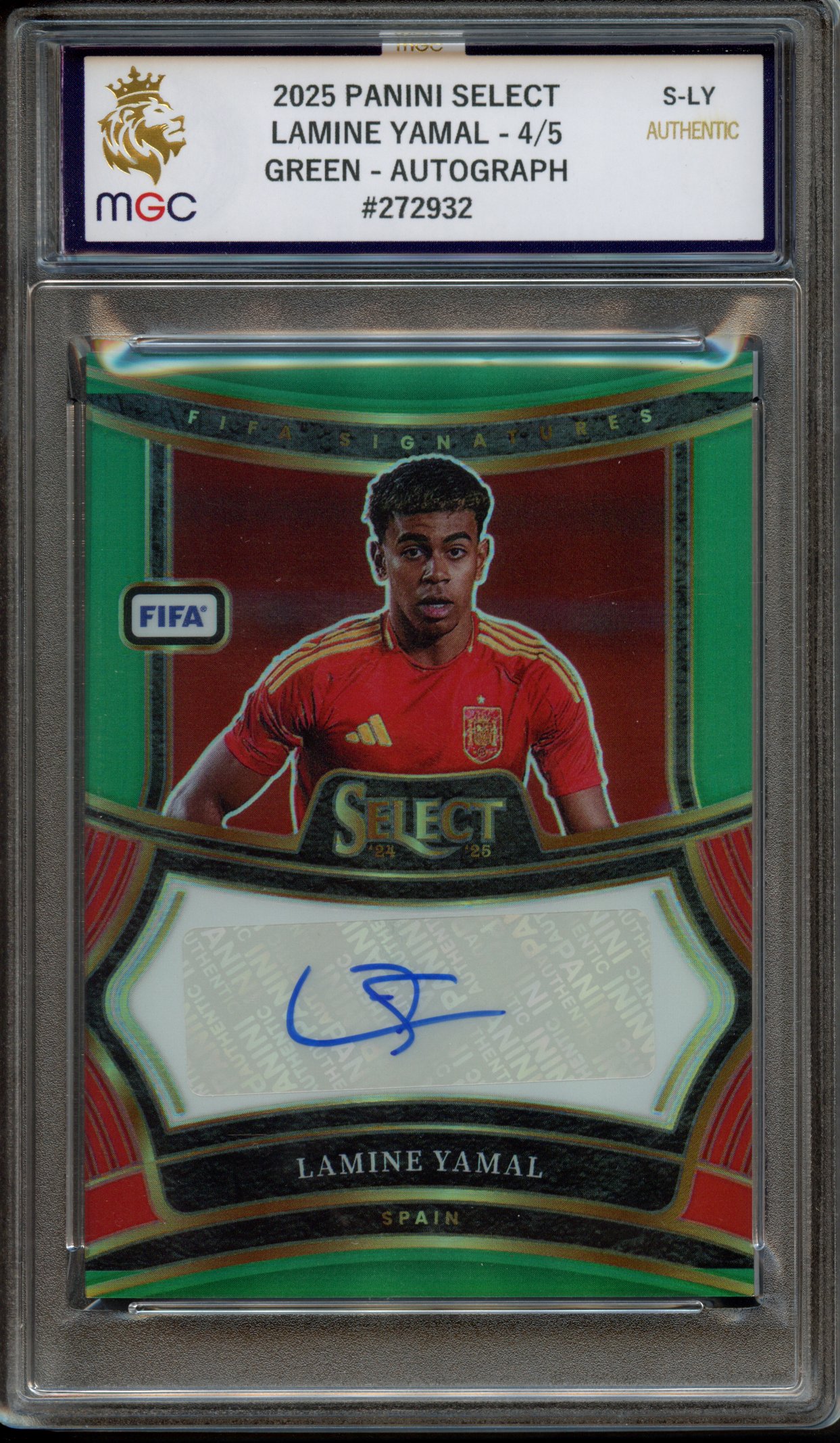 MGC Authentic 2025 Panini Select Lamine Yamal 4/5 Green Autograph