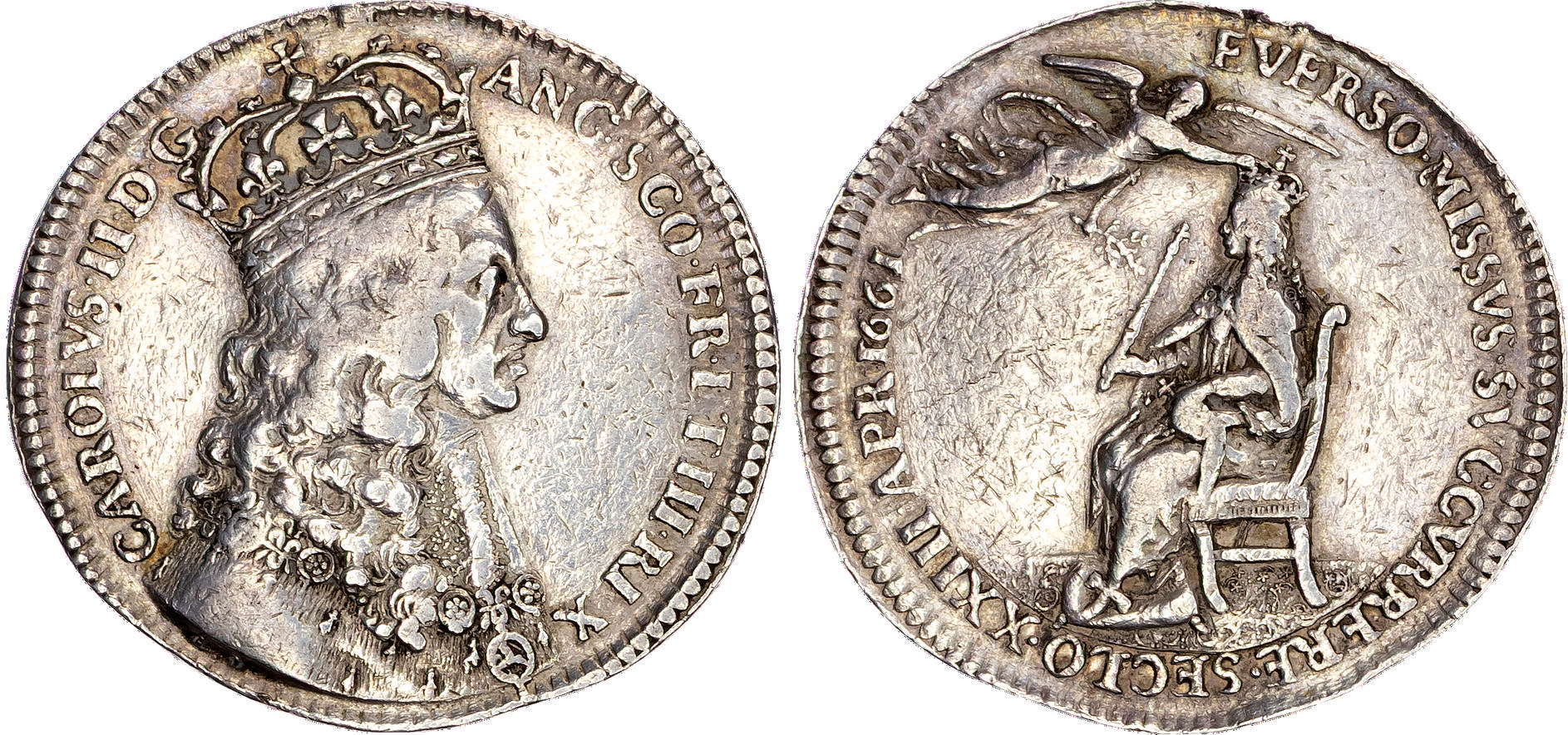 Charles II, Coronation 1661, Official silver medal, by Thomas Simon.