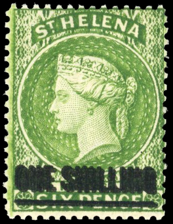 St Helena SG 45a 1894 1s yellow-green with surcharge double mint