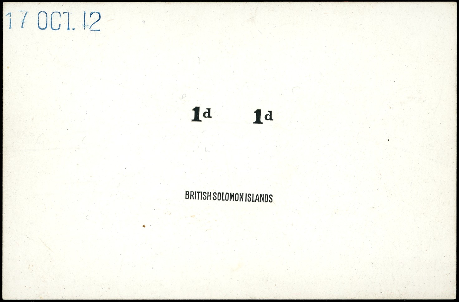SOLOMON IS.: 1912 De La Rue die proof for the KGV 1d duty tablets in black on glazed...