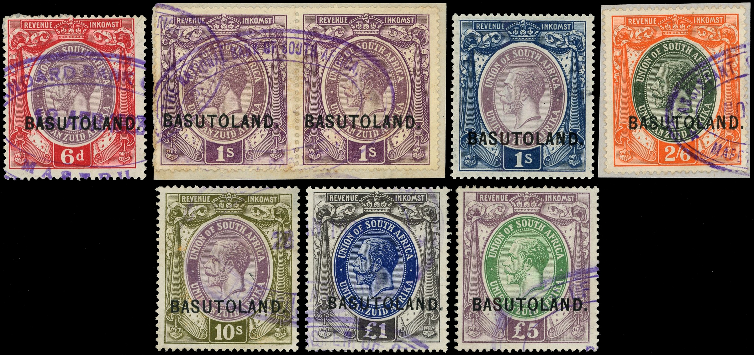 Basutoland Revenue 1918 Series 15 complete set
