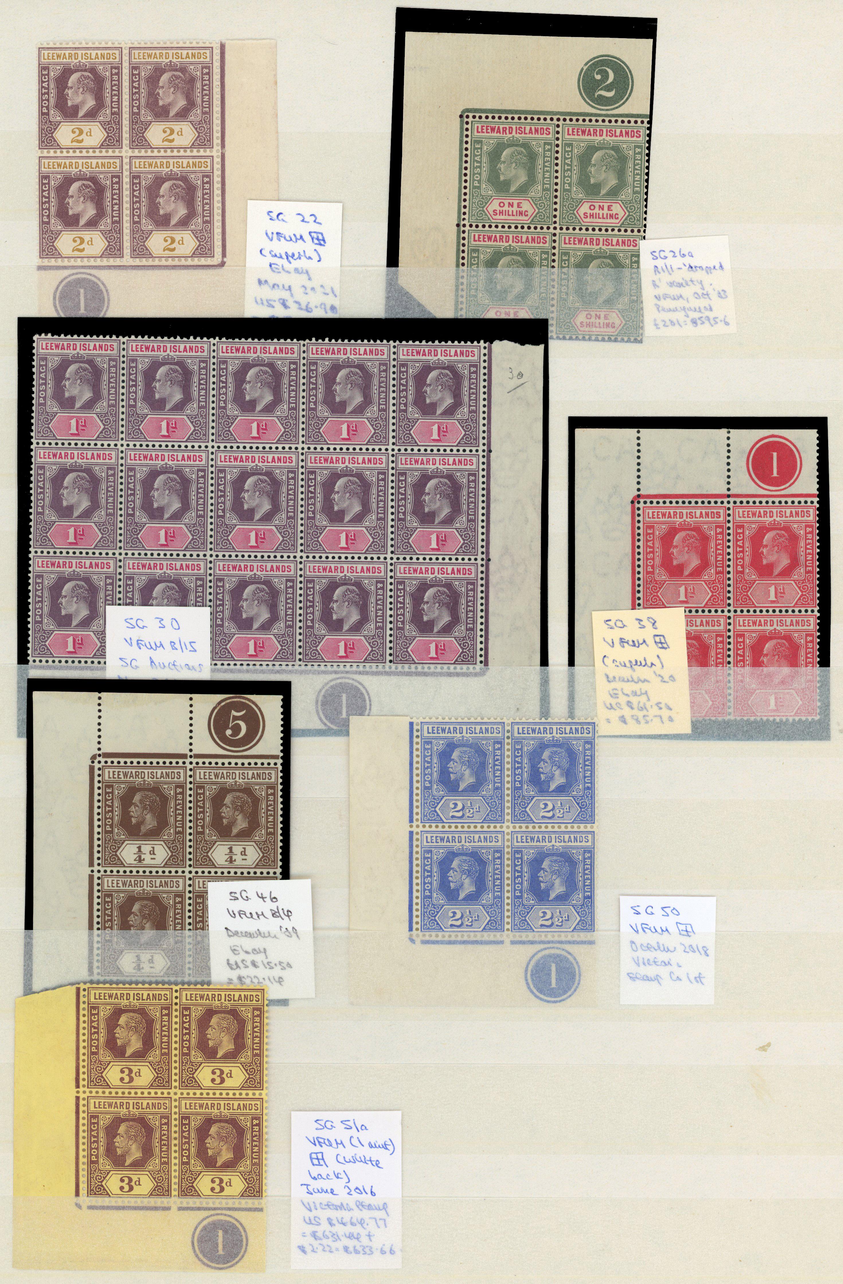 Leeward Islands KEVII/KGV Plate blocks mint