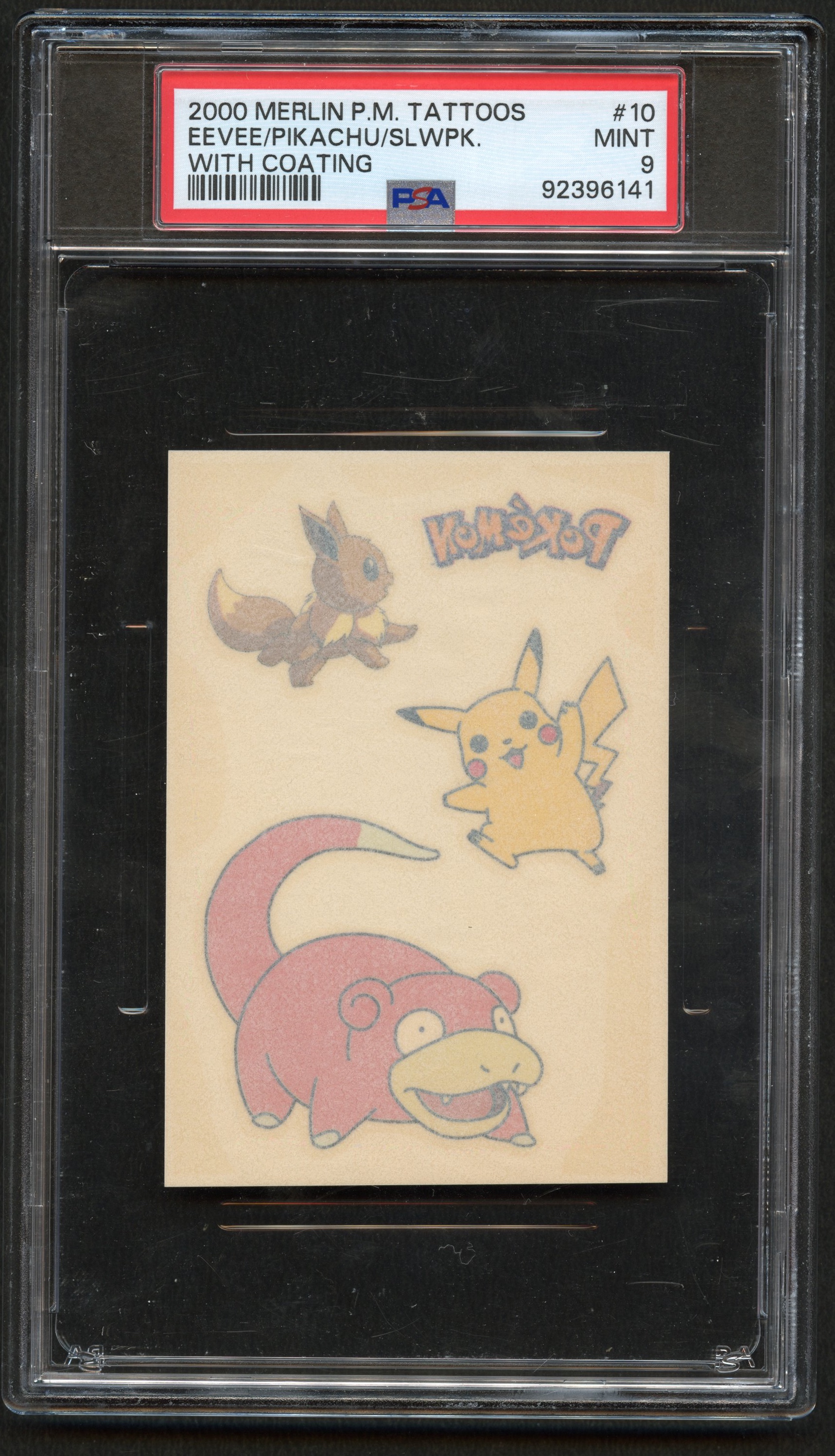 PSA 9 Pikachu/Eevee/Slowpoke Merlin Pokémon Tattoos - 2000