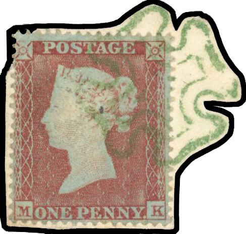 1854 1d Red brown Pl.166 (Die I, Alphabet II, Wmk Small Crown, Perf 16) Green MC