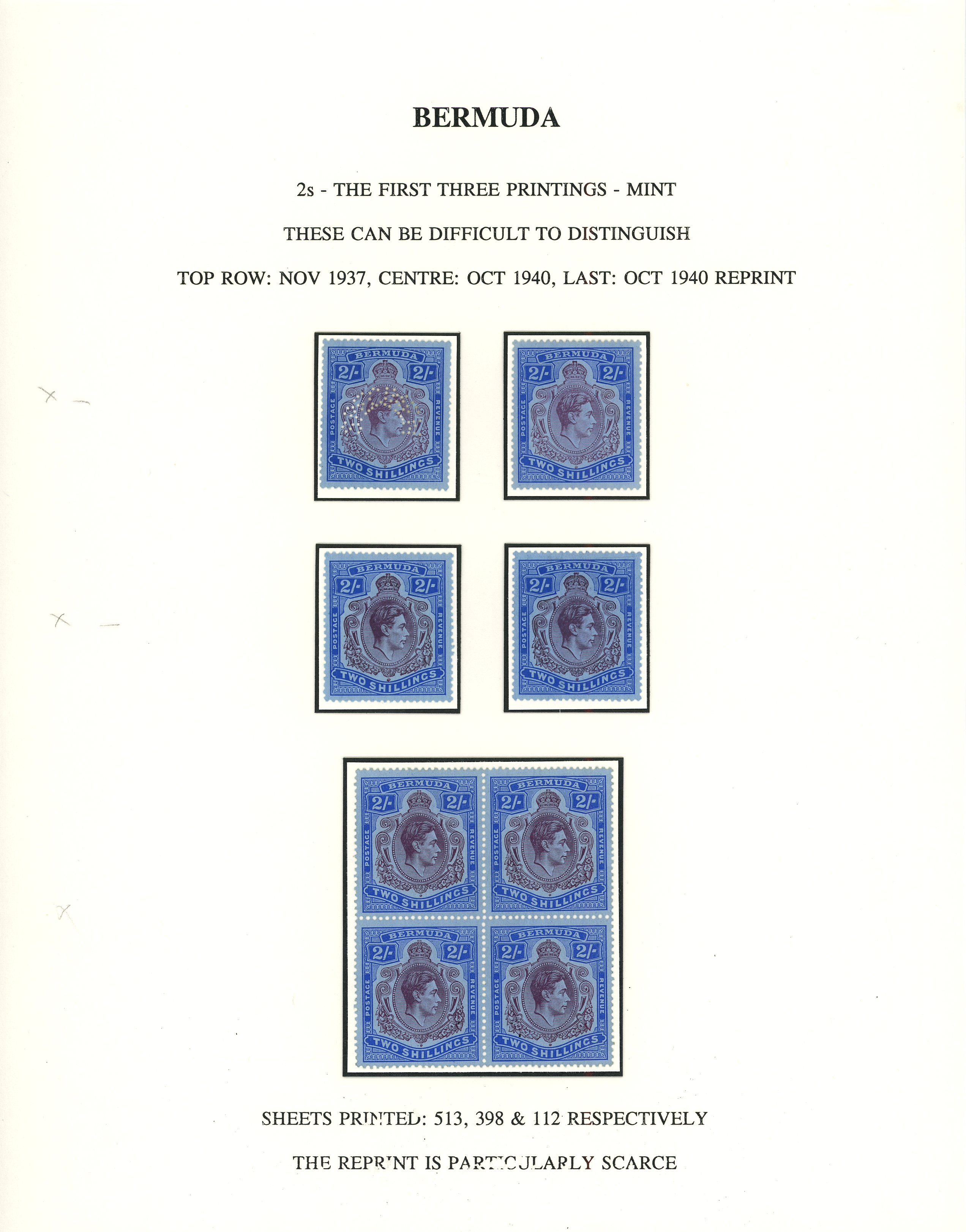 Bermuda 1938-53 2s mint selection identified by printing arranged on...