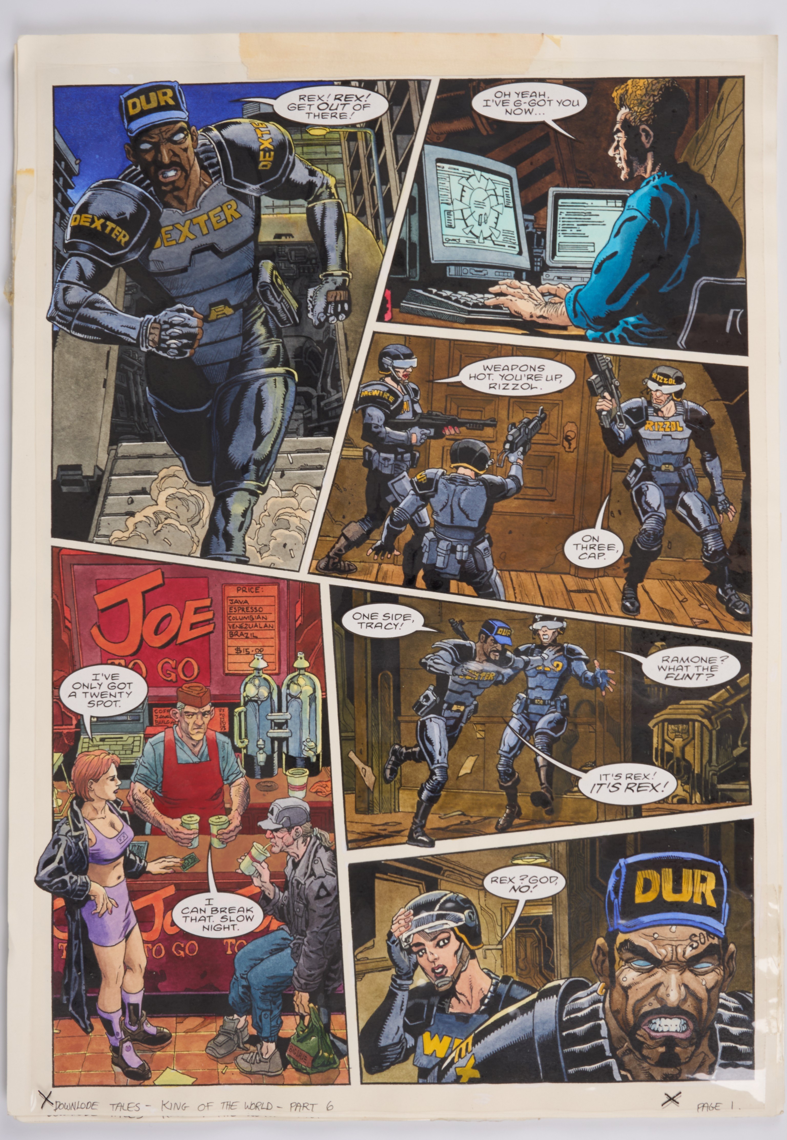 Chris Weston 2000 AD Prog #1160 Downlode Tales 'King Of The World Part 6' Colour Comic Pages 1-5 (Fleetway, 1999) Total 5.