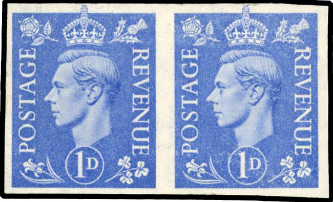 1951 1d Light ultramarine imperforate pair mint (SG504b)