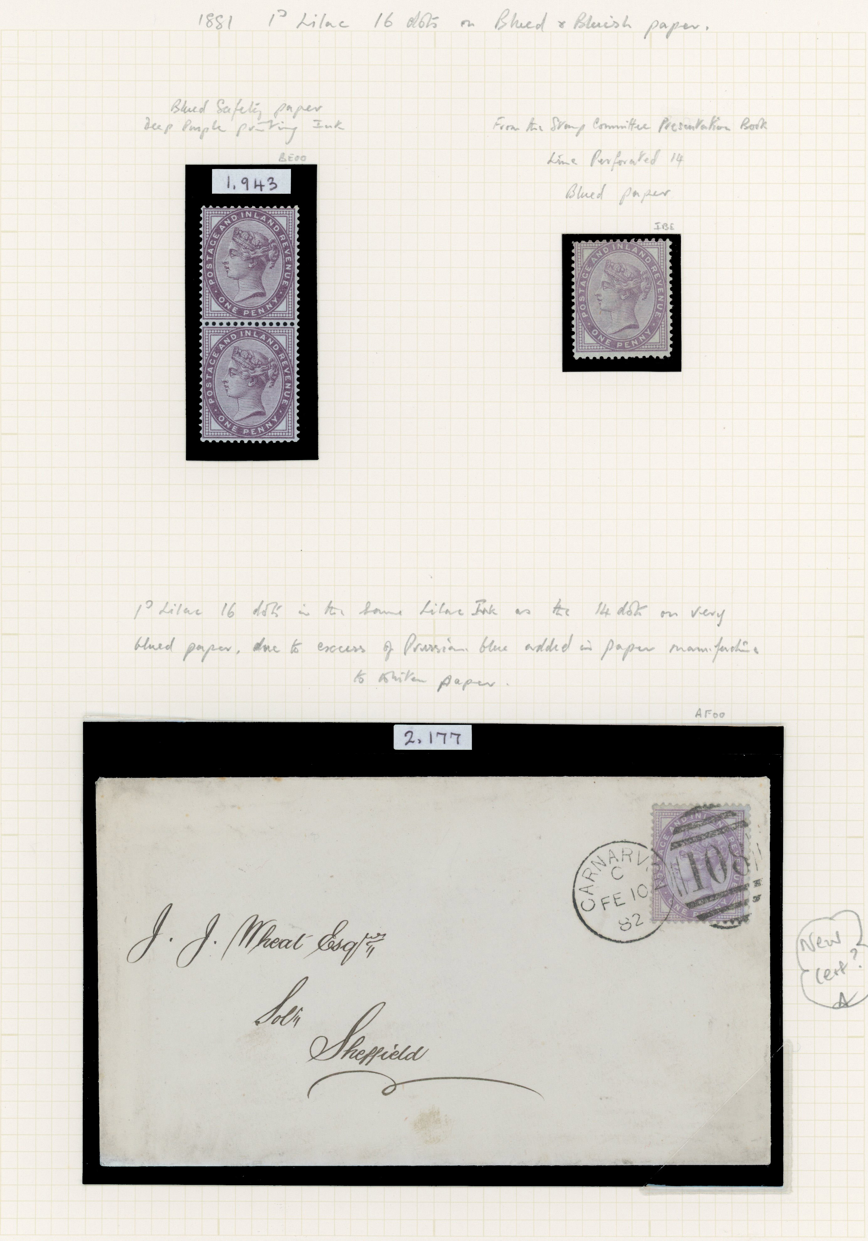 1881 1d Deep purple (SG172, Die II, 16 dots). group on blued paper