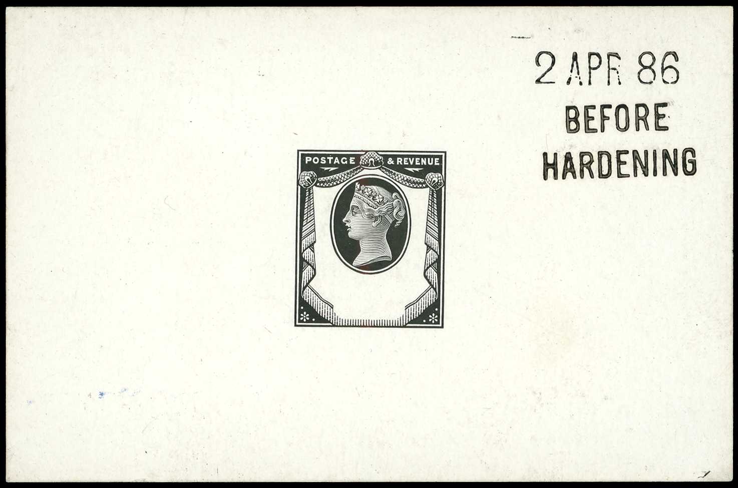 1887 1½d Head Die Proof in black on glazed...