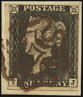 SG3 1840 1d Grey-black Pl.1a. VFU brown MC