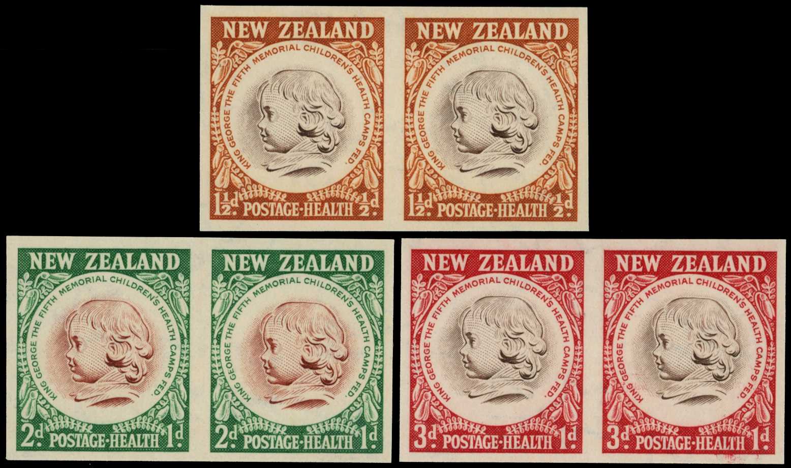 1955 Health trio in horizontal imperforate...