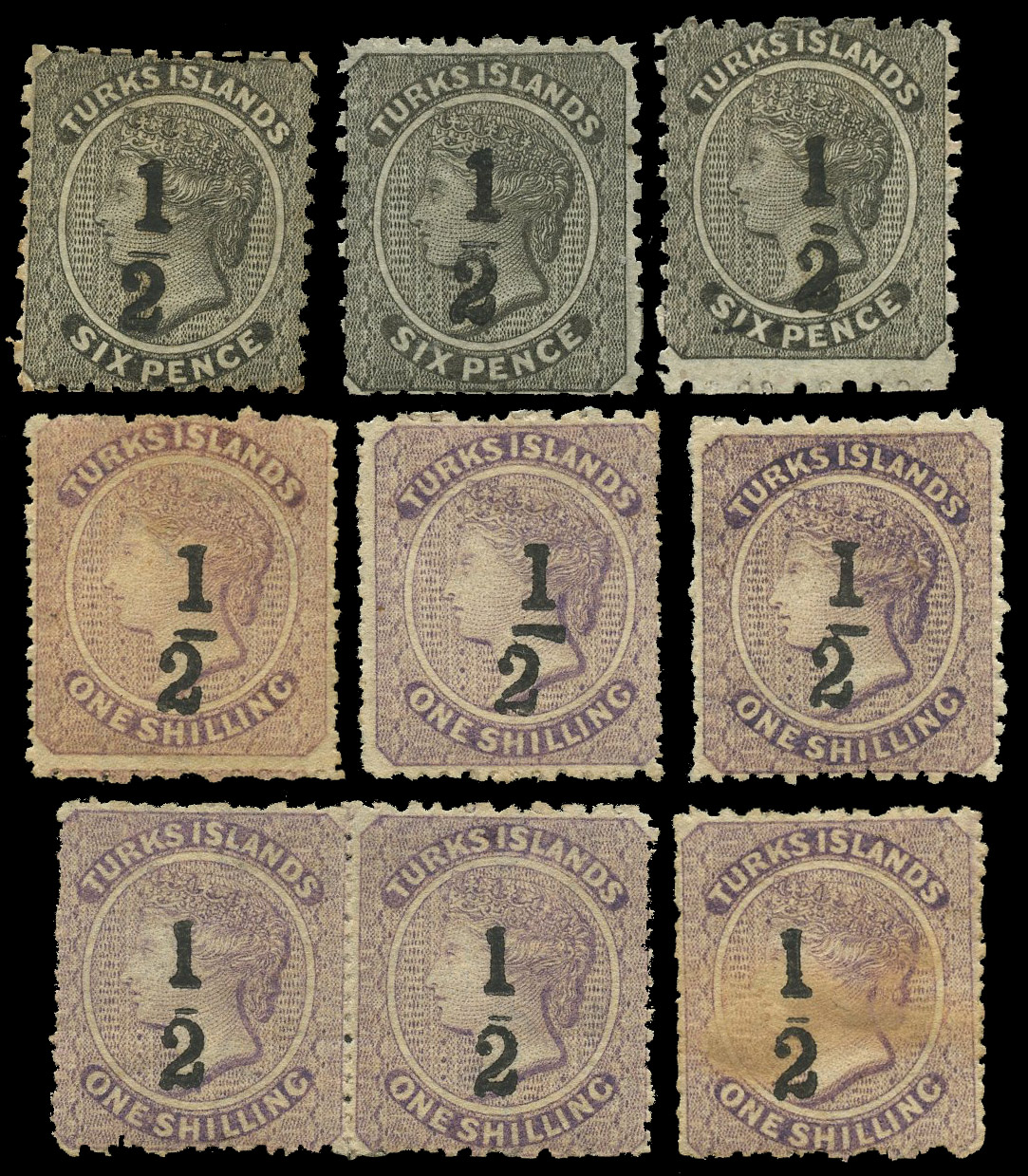 Turks Islands 1881 ½ surcharge group