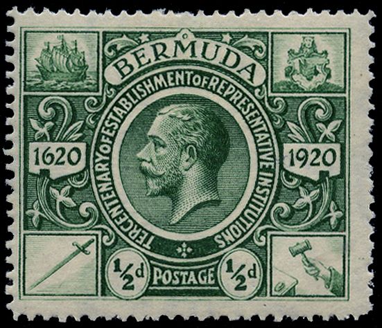 1921 Tercentenary (2nd issue) ½d green,...
