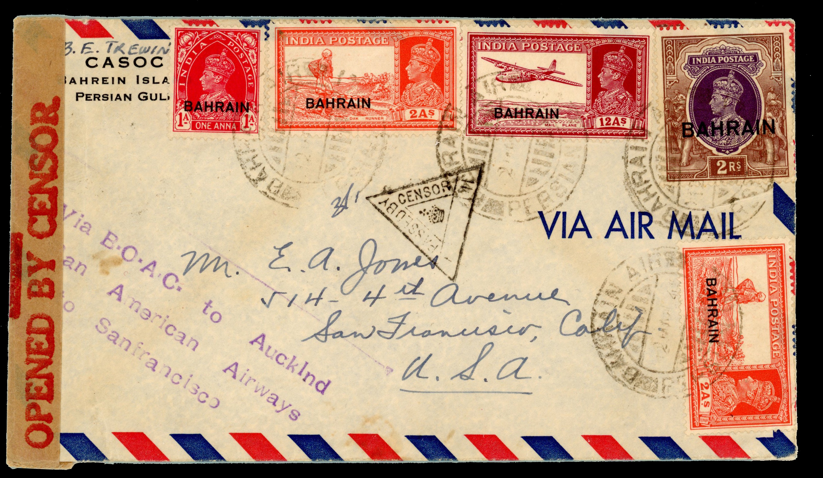 Bahrain 1941 airmail cover to USA