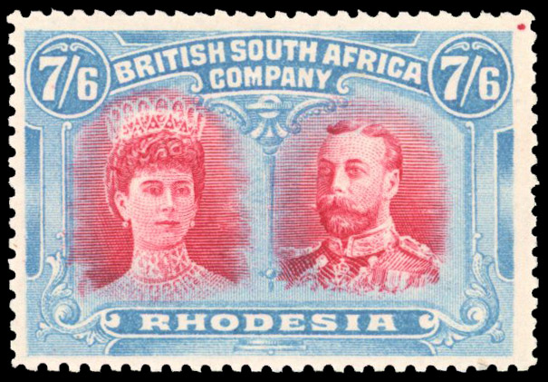 Rhodesia 1910-13 7s6d carmine and pale blue perf 14