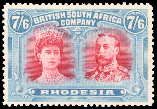 Rhodesia 1910-13 7s6d carmine and pale blue perf 14