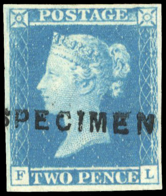 1841 2d Blue Pl.3 (FL) overprinted "SPECIMEN" type 1