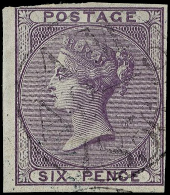 1856 6d Lilac plate proof. Very fine imperforate example printed in lilac on thin white unwatermarked wove paper, cancel…